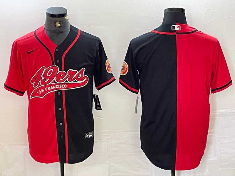Men%27s San Francisco 49ers Blank Red Black White Blue Two Tone Stitched Baseball Jersey